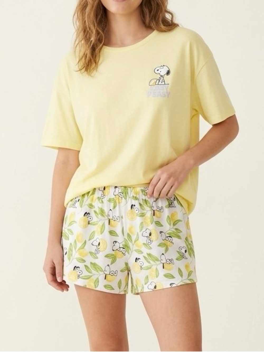 Peanuts Snoopy Easy Peasy Lemon 2-Piece Pajama Set Size Medium